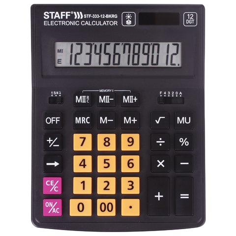 Калькулятор настольный STAFF PLUS STF-333-BKRG (200х154мм) 12р черно-оранж.Арт.250460