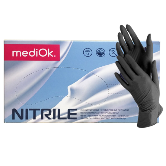 перчатки нитрил.неопуд.черные Mediok XS (100шт)