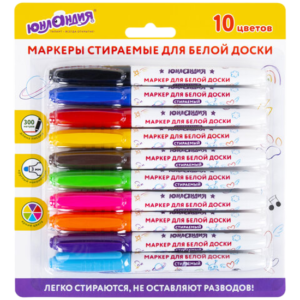 Маркеры стираемые для белой доски НАБОР 10 ЦВЕТОВ, ЮНЛАНДИЯ "COLORWAY", 3 мм Арт.152100