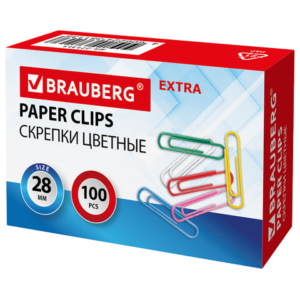 Скрепки EXTRA BRAUBERG 28 мм цветные 100 штук, Арт.271312