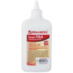 Клей ПВА BRAUBERG (бумага, картон, дерево), 150 г,  Арт.227378