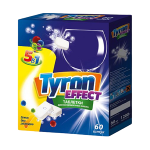 Таблетки для посудомоечной машины TYRON EFFECT 5в1 нерастворимая оболочка однослойные, 60 шт Arvitex Таблетки для п/м машины TYRON EFFECT 5в1 нерастворимая оболочка однослойные, 60 шт Arvitex