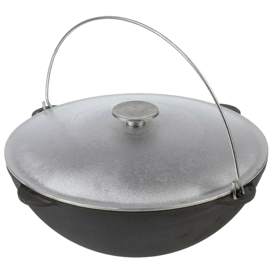 Казан походный 12,0л чугун. с ручкой-дужкой и ал/крТуризм Арт.1612-6